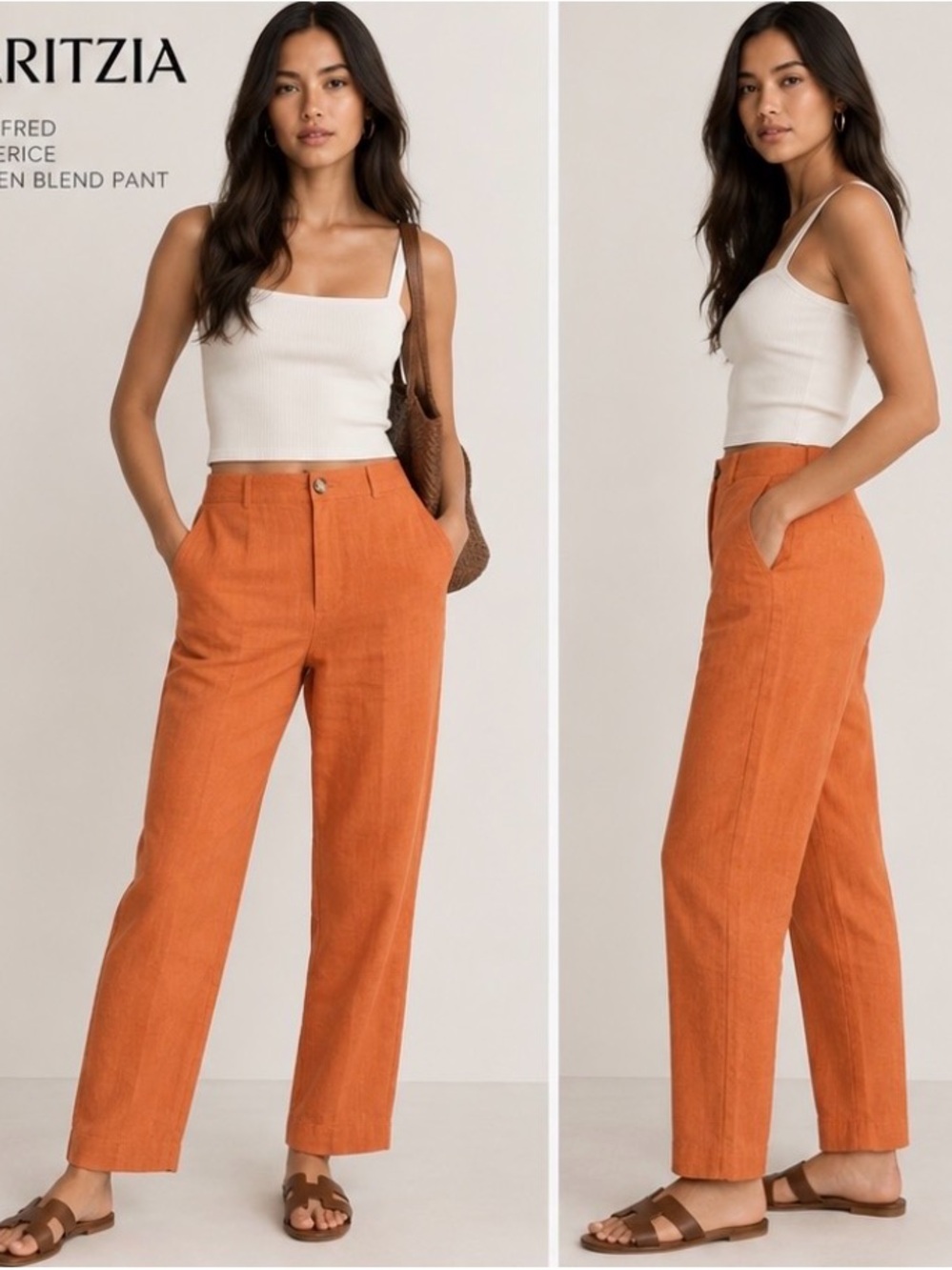 Wilfred Cherice Italian Linen Blend Orange Slim Cigarette Pants